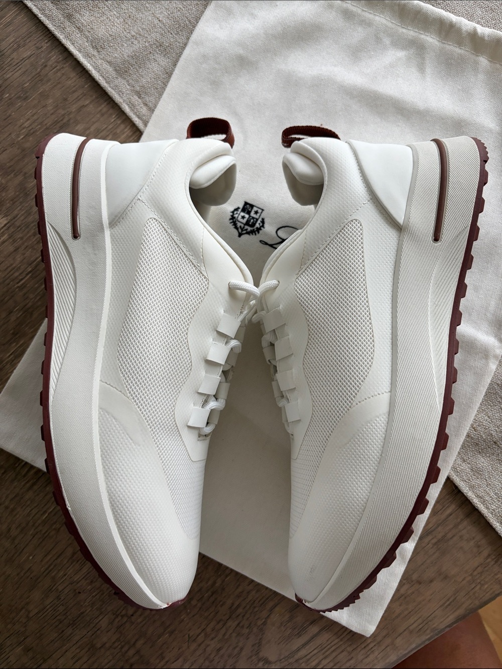 Loro Piana women White Leather & Mesh Sneakers with Maroon Accents - Picture 8 of 8